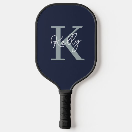 Modern Navy Blue Monogram script Pickleball Paddle (Achterkant)