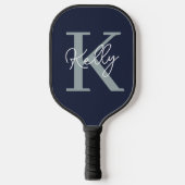 Modern Navy Blue Monogram script Pickleball Paddle (Voorkant)