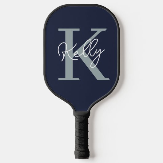 Modern Navy Blue Monogram script Pickleball Paddle (Voorkant)