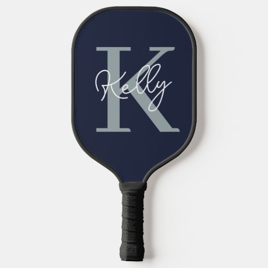 Modern Navy Blue Monogram script Pickleball Paddle (Achterkant)