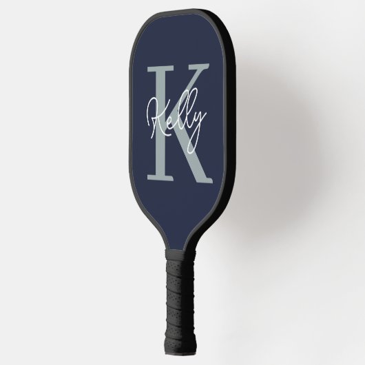 Modern Navy Blue Monogram script Pickleball Paddle (Links)