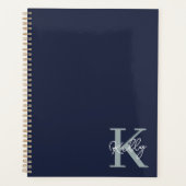 Modern Navy Blue Monogram script Planner (Voorkant)
