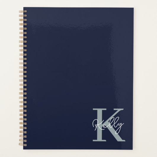Modern Navy Blue Monogram script Planner (Voorkant)