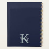 Modern Navy Blue Monogram script Planner (Achterkant)