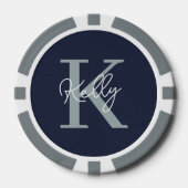 Modern Navy Blue Monogram script Poker Chips (Voorkant)