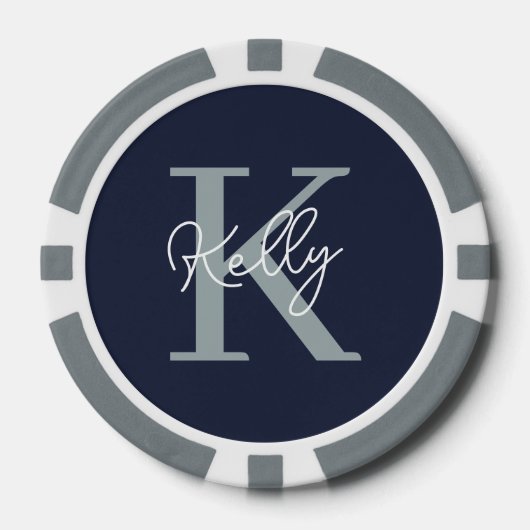Modern Navy Blue Monogram script Poker Chips (Voorkant)