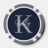 Modern Navy Blue Monogram script Poker Chips (Achterkant)
