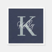 Modern Navy Blue Monogram script Servet (Voorkant)