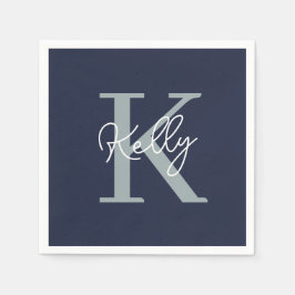Modern Navy Blue Monogram script Servet
