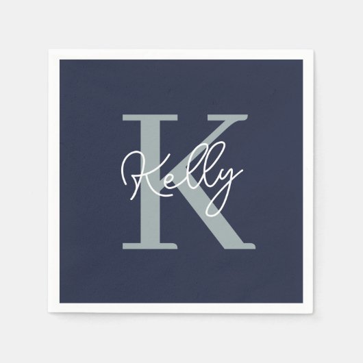 Modern Navy Blue Monogram script Servet (Voorkant)