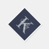 Modern Navy Blue Monogram script Servet (Hoek)