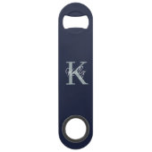 Modern Navy Blue Monogram script Speed Flessenopener (Achterkant)
