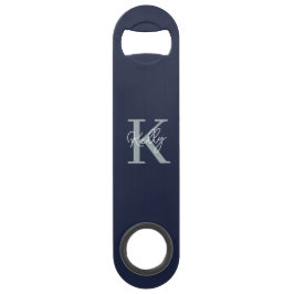 Modern Navy Blue Monogram script Speed Flessenopener