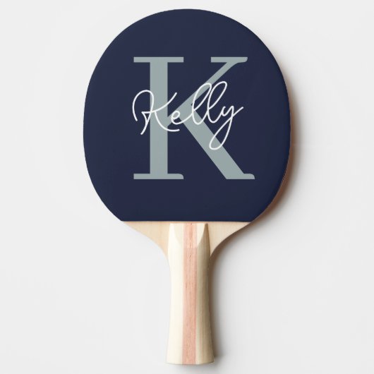 Modern Navy Blue Monogram script Tafeltennisbatje (Voorkant)
