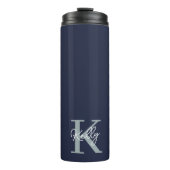 Modern Navy Blue Monogram script Thermosbeker (Voorkant)
