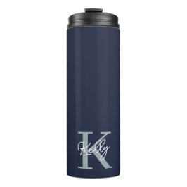 Modern Navy Blue Monogram script Thermosbeker