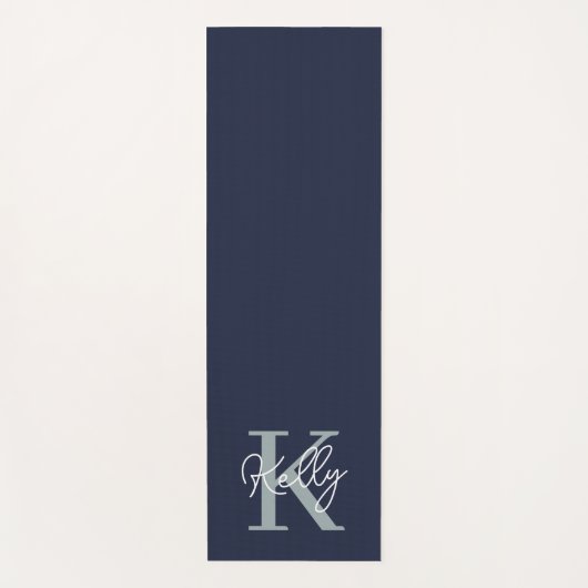 Modern Navy Blue Monogram script Yogamat (Voorkant)