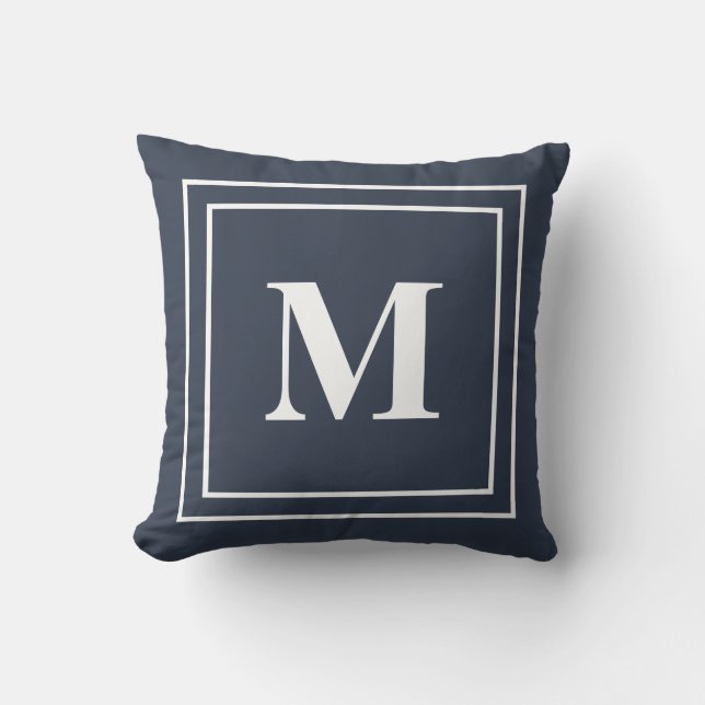 Modern Navy Blue Monogram Sierkussen (Voorkant)