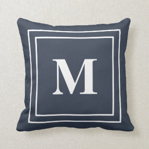 Modern Navy Blue Monogram Sierkussen