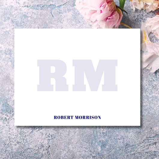 Modern Navy Blue Monogram Stationery Note Card Kaart
