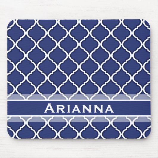 Modern Navy Blue Moroccan Trellis Muismat (Voorkant)