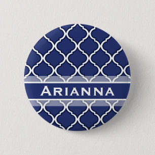 Modern Navy Blue Moroccan Trellis Ronde Button 5,7 Cm
