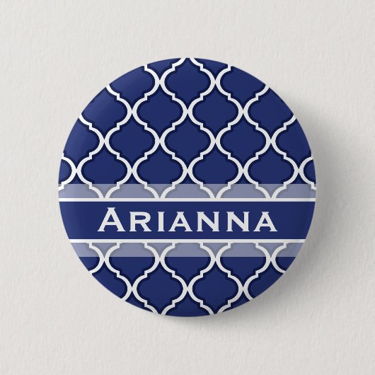 Modern Navy Blue Moroccan Trellis Ronde Button 5,7 Cm (Voorkant)