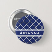 Modern Navy Blue Moroccan Trellis Ronde Button 5,7 Cm (Voorkant /achterkant)