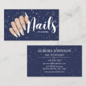 Modern Navy Blue Nail Technician Business Card Visitekaartje (Voorkant / Achterkant)