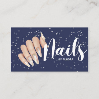 Modern Navy Blue Nail Technician Business Card Visitekaartje