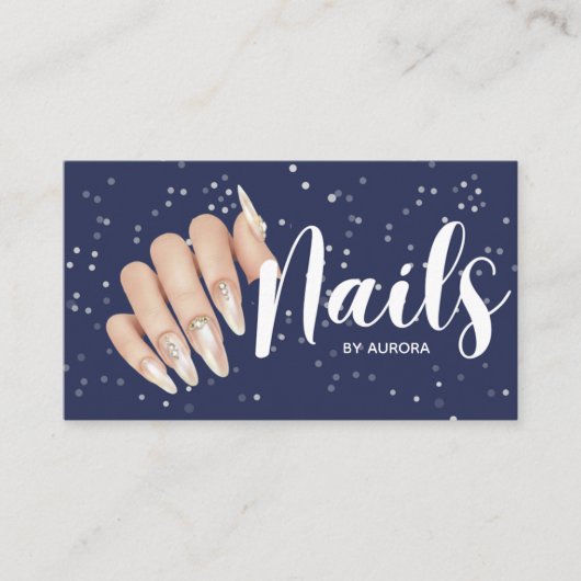 Modern Navy Blue Nail Technician Business Card Visitekaartje (Voorkant)