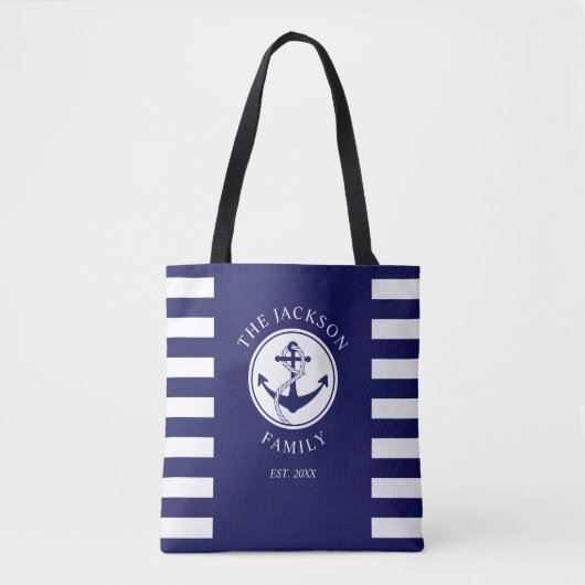 Modern Navy Blue Nautical Anchor Tote Bag (Voorkant)