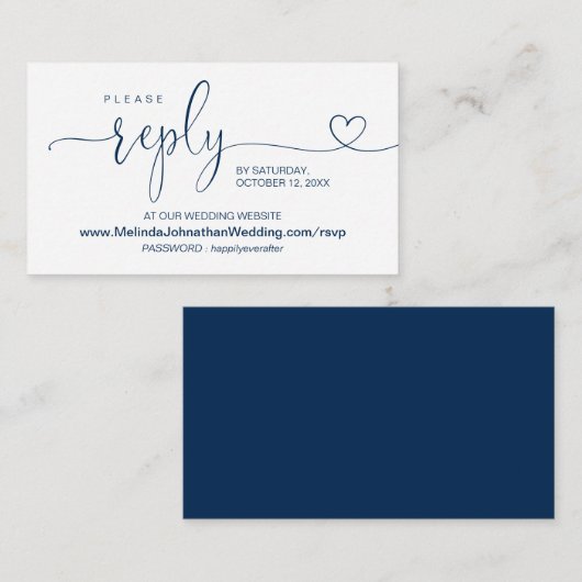 Modern Navy Blue, online bruiloft website RSVP Informatiekaartje (Voorkant / Achterkant)