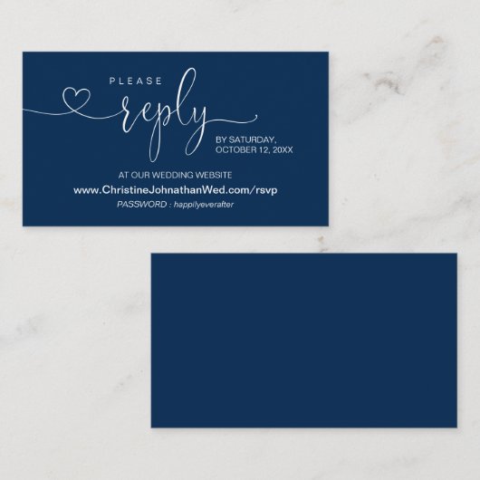 Modern Navy Blue, online RSVP op bruiloft Website  Informatiekaartje (Voorkant / Achterkant)