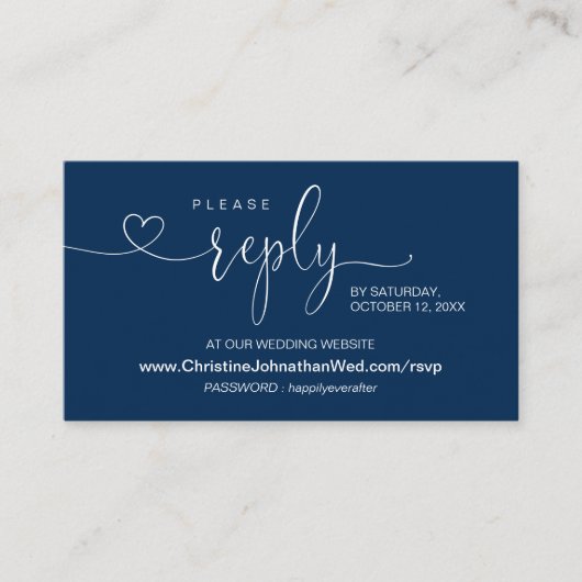 Modern Navy Blue, online RSVP op bruiloft Website  Informatiekaartje (Voorkant)