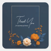 Modern Navy Blue Orange Cream Floral Gold Frame Vierkante Sticker (Voorkant)