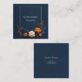 Modern Navy Blue Orange Rose Gold Frame Elegant Vierkante Visitekaartje (Voorkant / Achterkant)