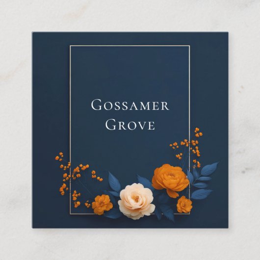 Modern Navy Blue Orange Rose Gold Frame Elegant Vierkante Visitekaartje (Voorkant)