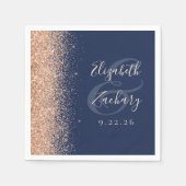 Modern Navy Blue Peach Glitter Wedding Servet (Voorkant)