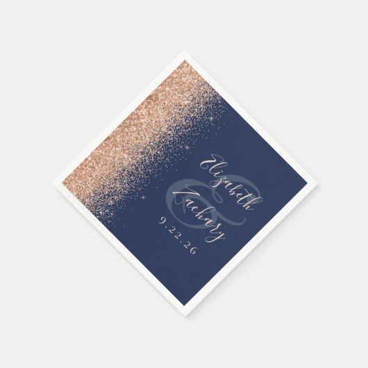 Modern Navy Blue Peach Glitter Wedding Servet (Hoek)