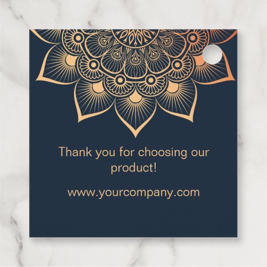 Modern Navy Blue Peach Mandala Product Label (Achterkant)