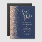 Modern Navy Blue Peach Save Date Magnetic Card (Voorkant / Achterkant)