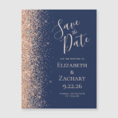 Modern Navy Blue Peach Save Date Magnetic Card (Voorkant)