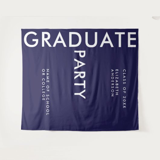 Modern Navy Blue Personaliseer Afstuderen Achtergr Wandkleed (Voorkant (horizontaal))