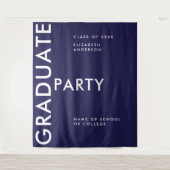 Modern Navy Blue Personaliseer Afstuderen Achtergr Wandkleed (Voorkant)