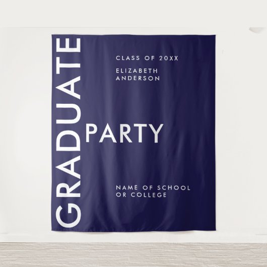 Modern Navy Blue Personaliseer Afstuderen Achtergr Wandkleed (Voorkant)