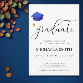 Modern Navy Blue Pet PhD Graduation Party Kaart