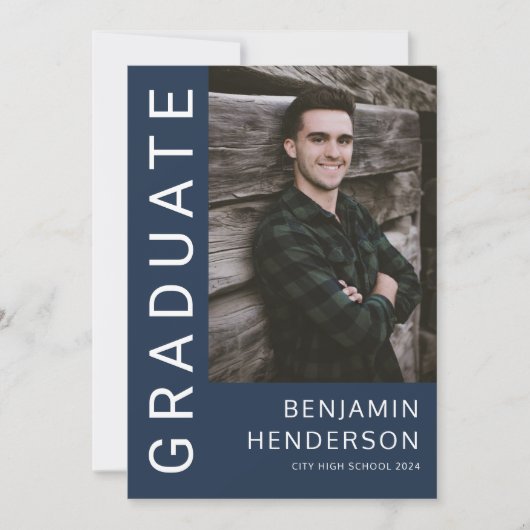 Modern Navy Blue Photo Afstuderen Aankondiging (Voorkant)