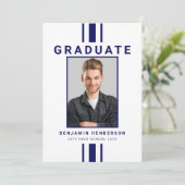 Modern Navy Blue Photo Afstuderen Aankondiging (Staand voorkant)