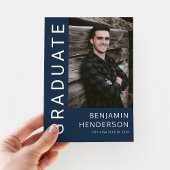 Modern Navy Blue Photo Afstuderen Aankondiging